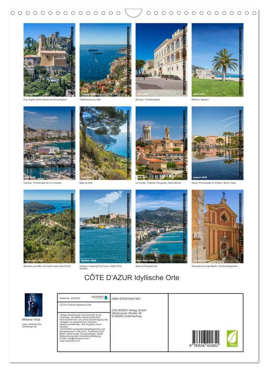 Produktbild: C&Ocirc;TE D&rsquo;AZUR Idyllische Orte (Wandkalender 2026 DIN A3 hoch), CALVENDO Monatskalender