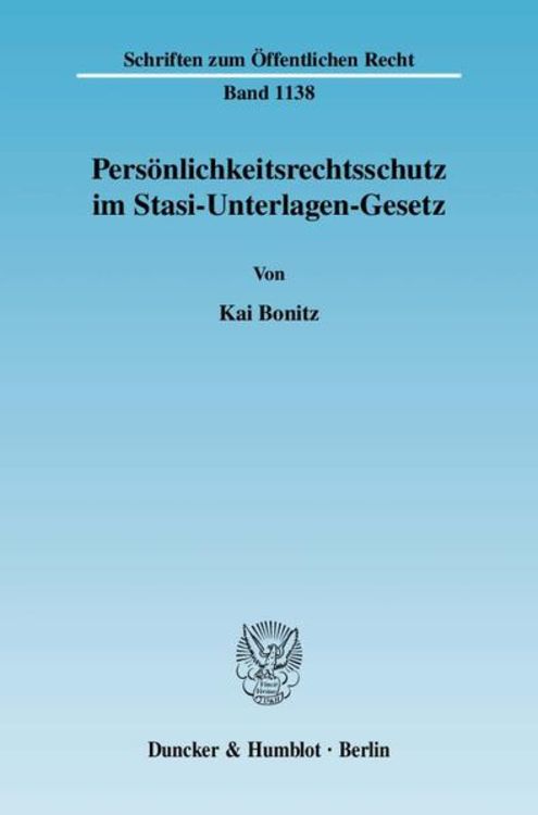 Produktbild: Pers&ouml;nlichkeitsrechtsschutz im Stasi-Unterlagen-Gesetz.