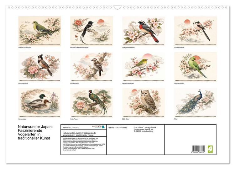Produktbild: Naturwunder Japan: Faszinierende Vogelarten in traditioneller Kunst (Wandkalender 2027 DIN A2 quer), CALVENDO Monatskalender