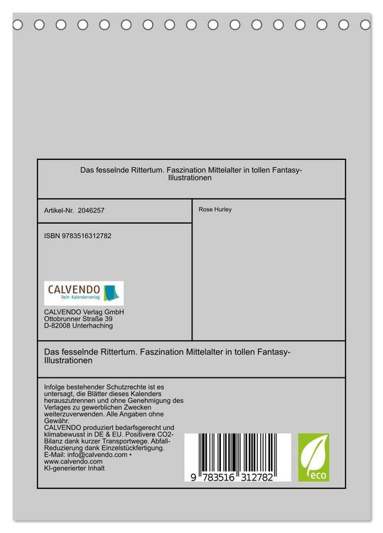 Produktbild: Das fesselnde Rittertum. Faszination Mittelalter in tollen Fantasy-Illustrationen (Tischkalender 2026 DIN A5 hoch), CALVENDO Monatskalender