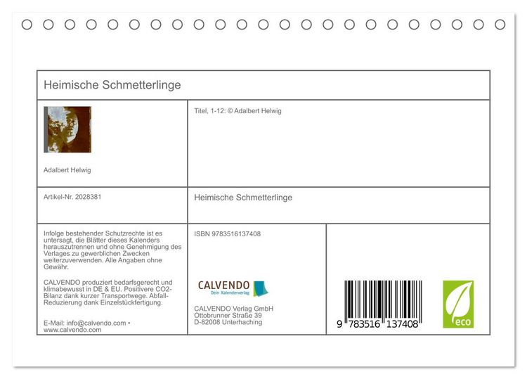 Produktbild: Heimische Schmetterlinge (Tischkalender 2026 DIN A5 quer), CALVENDO Monatskalender