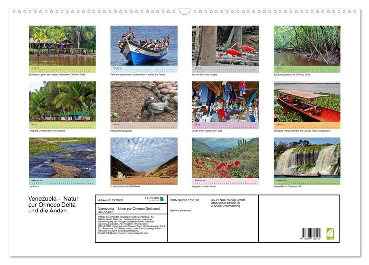 Produktbild: Venezuela - Natur pur Orinoco Delta und die Anden (Wandkalender 2026 DIN A2 quer), CALVENDO Monatskalender