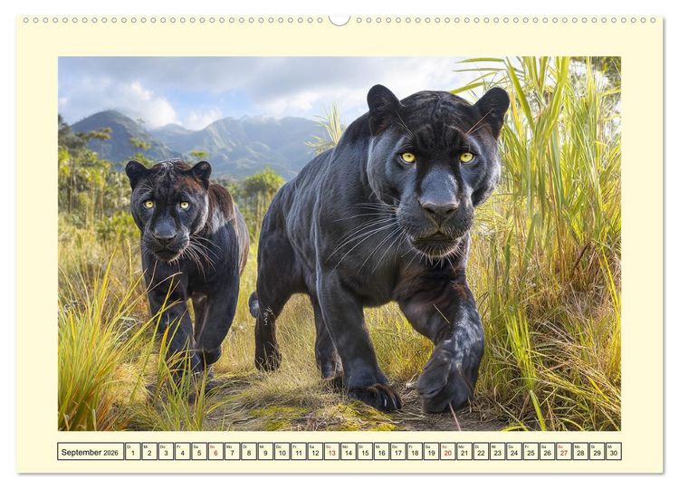 Produktbild: Schwarze Panther. Geheimnisvolle Schatten der Wildnis (Wandkalender 2026 DIN A2 quer), CALVENDO Monatskalender
