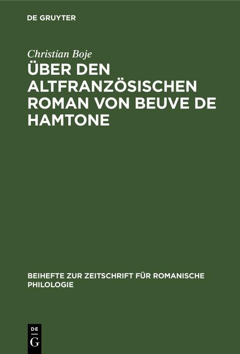 Produktbild: &Uuml;ber den altfranz&ouml;sischen Roman von Beuve de Hamtone