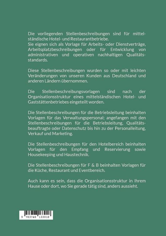 Produktbild: Arbeitsplatzbeschreibungen f&uuml;r Hotels und Restaurants