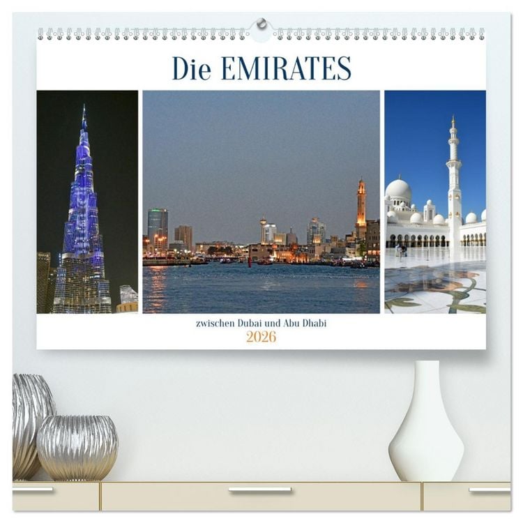Produktbild: Die EMIRATES zwischen Dubai und Abu Dhabi (hochwertiger Premium Wandkalender 2026 DIN A2 quer), Kunstdruck in Hochglanz