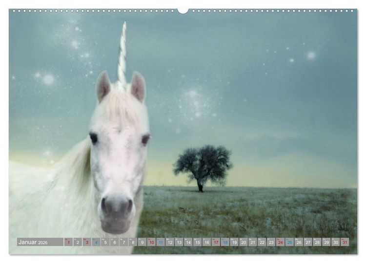 Produktbild: Fabeltier Einhorn (hochwertiger Premium Wandkalender 2026 DIN A2 quer), Kunstdruck in Hochglanz