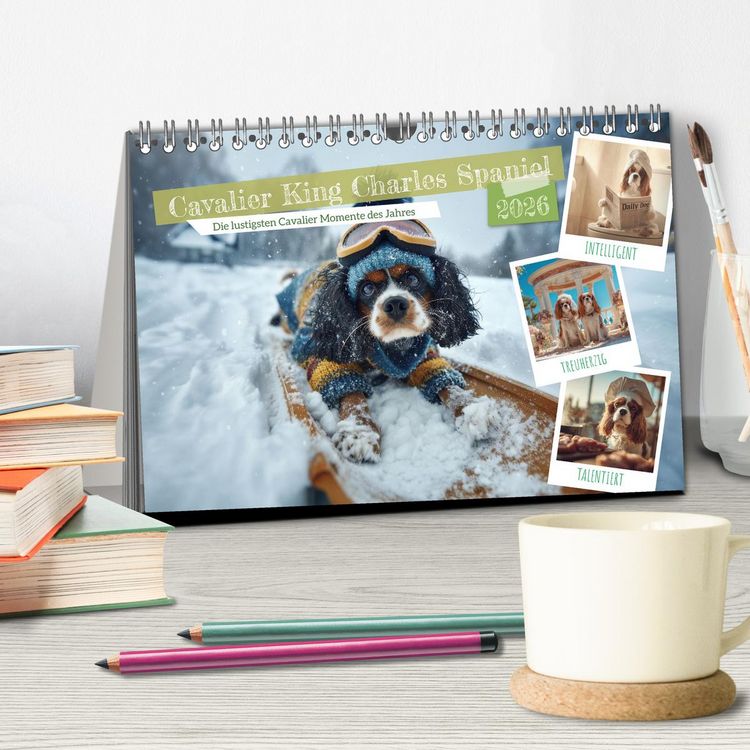 Produktbild: Cavalier King Charles Spaniel. Die lustigsten Cavalier Momente des Jahres. (Tischkalender 2026 DIN A5 quer), CALVENDO Monatskalender