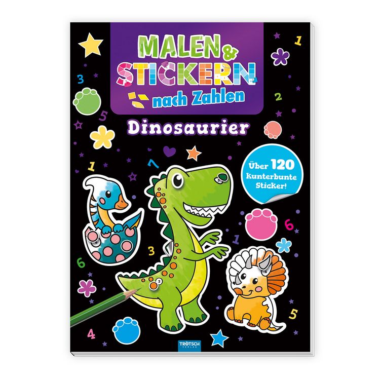 Produktbild: Tr&ouml;tsch Besch&auml;ftigungsbuch Malbuch Malen und Stickern nach Zahlen Dinosaurier