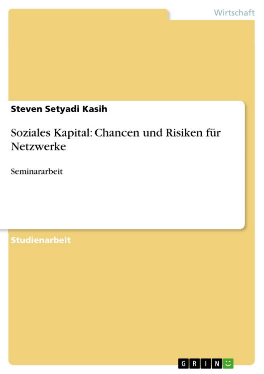 Produktbild: Soziales Kapital: Chancen und Risiken f&uuml;r Netzwerke