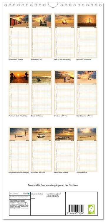 Produktbild: Familienplaner 2026 - Traumhafte Sonnenunterg&auml;nge an der Nordsee mit 5 Spalten (Wandkalender, 21 x 45 cm) CALVENDO