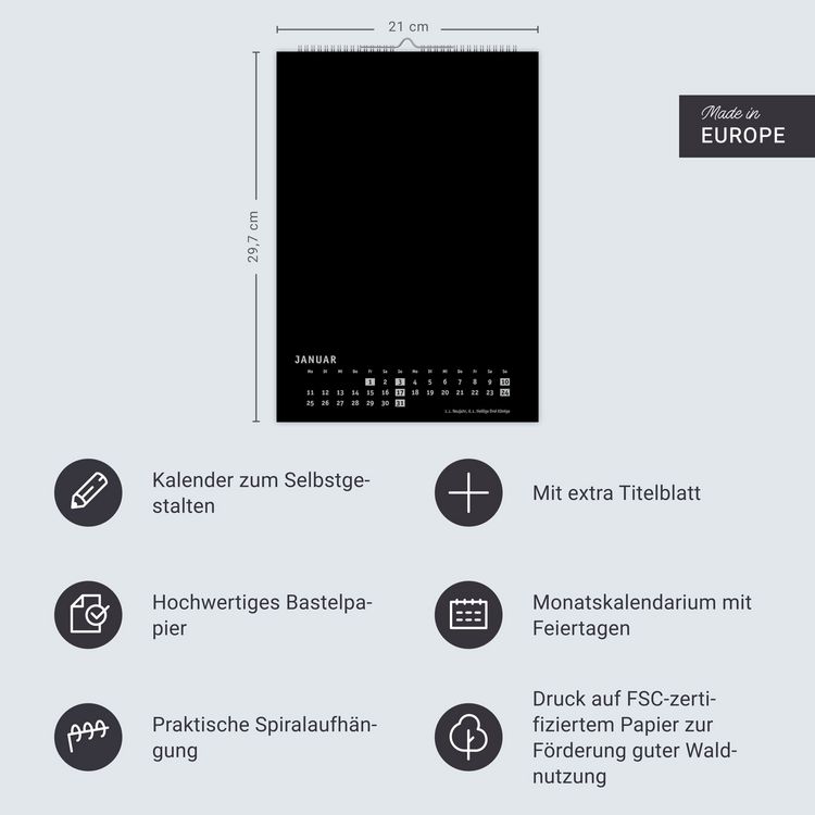 Produktbild: Premium-Bastelkalender schwarz A4 2027