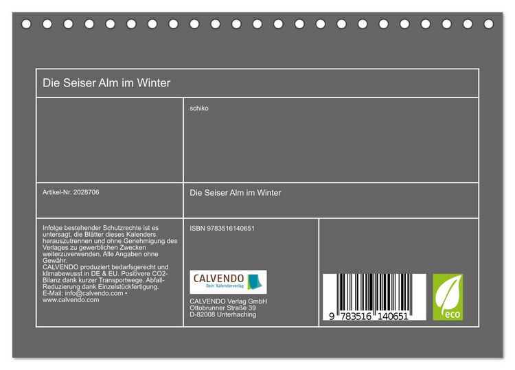 Produktbild: Die Seiser Alm im Winter (Tischkalender 2026 DIN A5 quer), CALVENDO Monatskalender