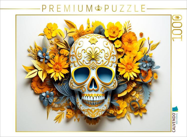 Produktbild: CALVENDO Puzzle Blue Yellow Skull | 1000 Teile Lege-Gr&ouml;&szlig;e 64x48cm Foto-Puzzle f&uuml;r gl&uuml;ckliche Stunden