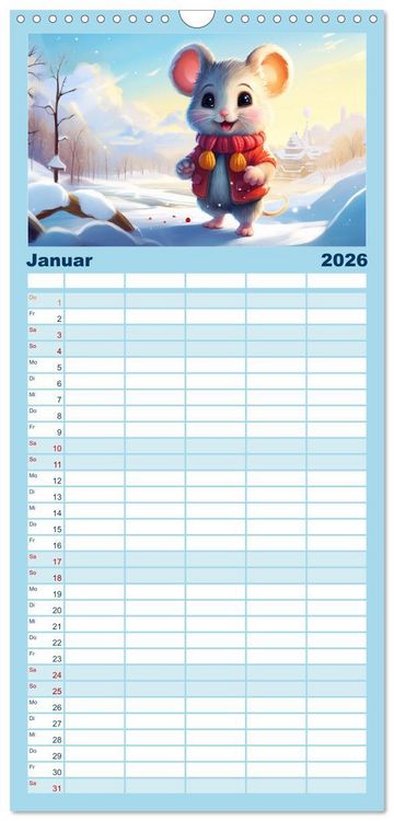 Produktbild: Familienplaner 2026 - Mausiges Spektakel. Zauberhafter Maus-Alltag mit 5 Spalten (Wandkalender, 21 x 45 cm) CALVENDO