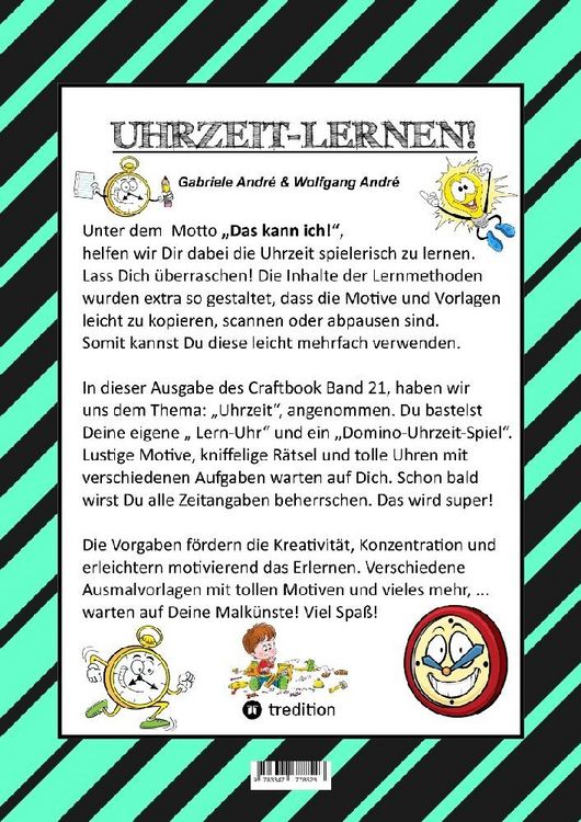 Produktbild: Craftbook - Uhrzeit Lernen - Bastelvorlage Lernuhr - Domino Uhrzeitspiel - Ausmalmotive - Uhren - R&auml;tsel - Bilder