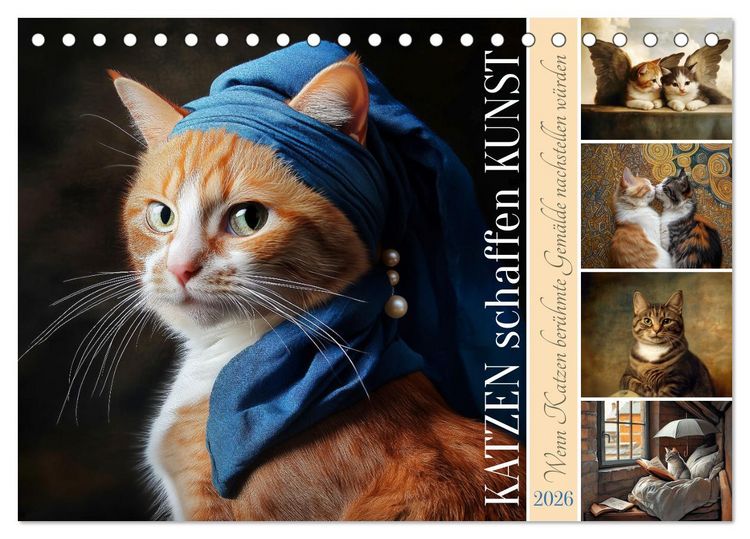 Produktbild: Katzen schaffen Kunst (Tischkalender 2026 DIN A5 quer), CALVENDO Monatskalender