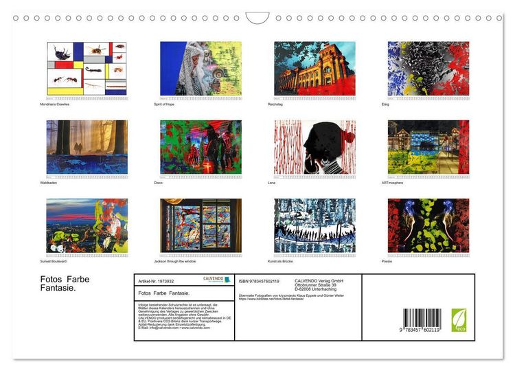 Produktbild: Fotos Farbe Fantasie. (Wandkalender 2026 DIN A3 quer), CALVENDO Monatskalender