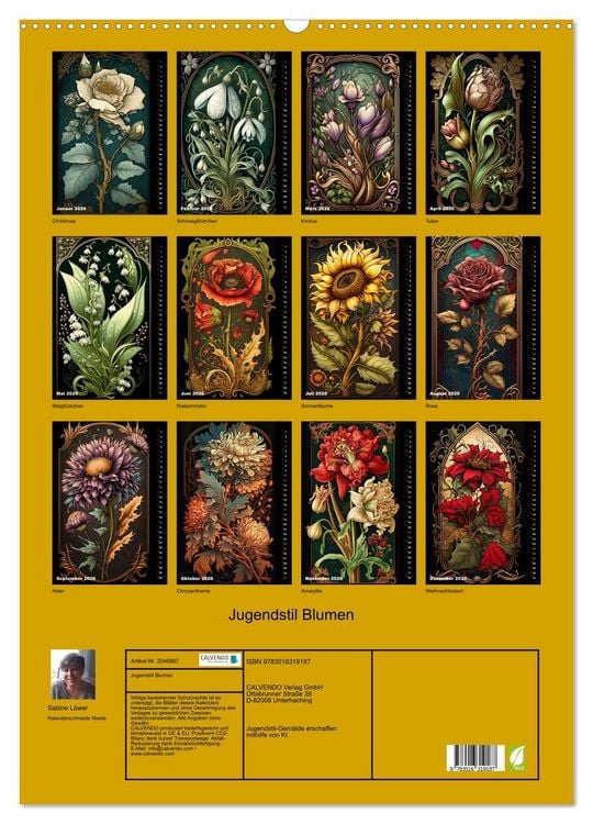 Produktbild: Jugendstil Blumen (Wandkalender 2026 DIN A2 hoch), CALVENDO Monatskalender