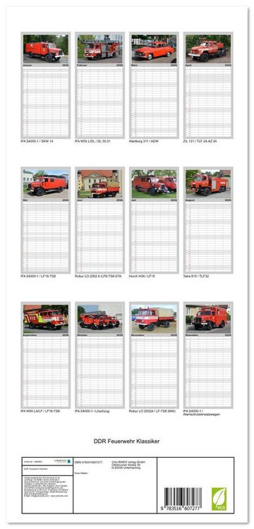 Produktbild: Familienplaner 2026 - DDR Feuerwehr Klassiker mit 5 Spalten (Wandkalender, 21 x 45 cm) CALVENDO