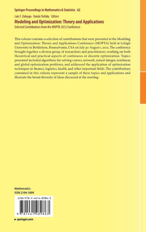 Produktbild: Modeling and Optimization: Theory and Applications