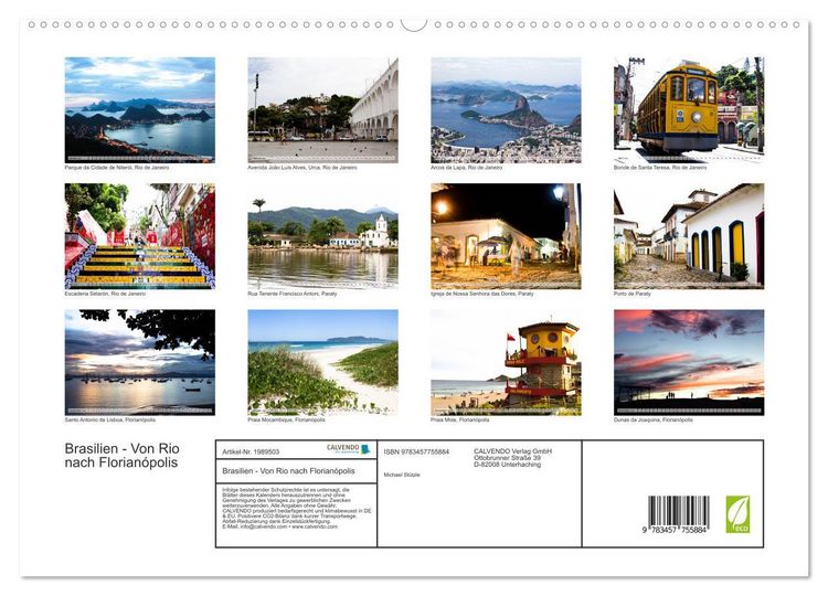 Produktbild: Brasilien - Von Rio nach Florian&oacute;polis (hochwertiger Premium Wandkalender 2026 DIN A2 quer), Kunstdruck in Hochglanz