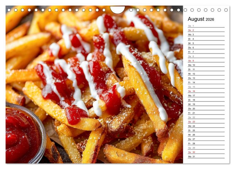 Produktbild: Pommes Rot-Wei&szlig; - Fastfood-Humor mit knusprigen Fritten, Ketchup und Mayo (Wandkalender 2026 DIN A4 quer), CALVENDO Monatskalender