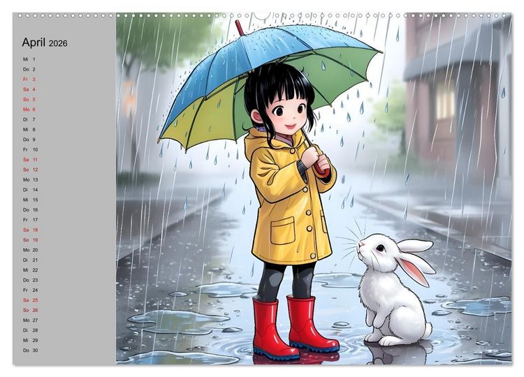 Produktbild: M&auml;dchen und ihre tierischen Freunde - Tierisch s&uuml;&szlig;e Mangas f&uuml;r M&auml;dchen (hochwertiger Premium Wandkalender 2026 DIN A2 quer), Kunstdruck in Hochglanz