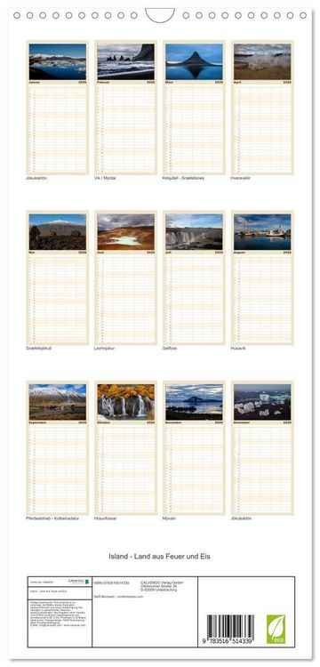 Produktbild: Familienplaner 2026 - Island - Land aus Feuer und Eis mit 5 Spalten (Wandkalender, 21 x 45 cm) CALVENDO