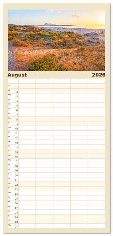 Produktbild: Familienplaner 2026 - Sardinien Insel mit Meerblick mit 5 Spalten (Wandkalender, 21 x 45 cm) CALVENDO