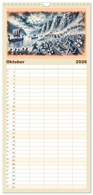 Produktbild: Familienplaner 2026 - Die Wikingerzeit - Helden, K&ouml;nige und Entdeckungen mit 5 Spalten (Wandkalender, 21 x 45 cm) CALVENDO