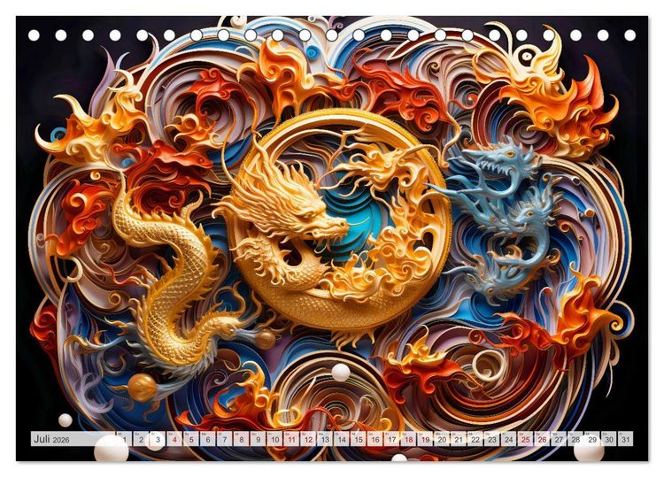 Produktbild: Quilling-Drachen - Jahr des Drachen (Tischkalender 2026 DIN A5 quer), CALVENDO Monatskalender