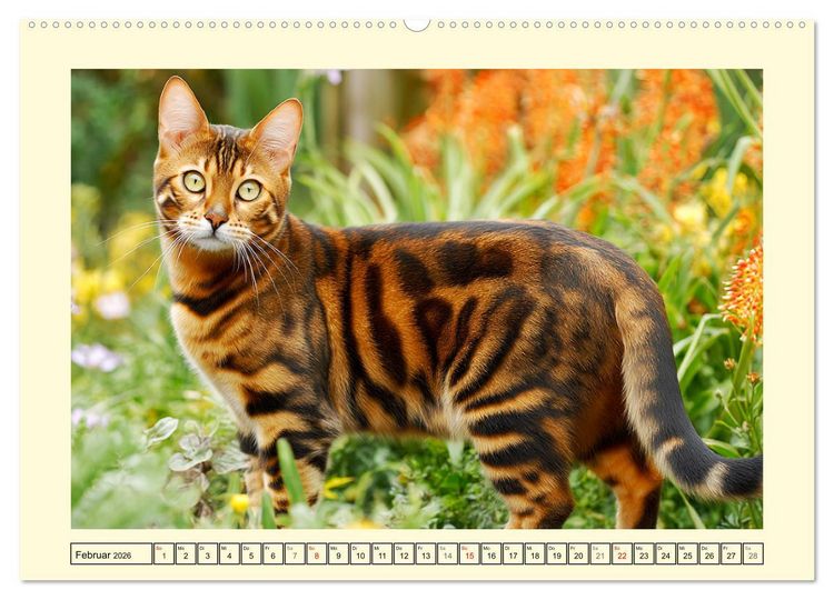 Produktbild: Toyger Katzen. Der exotische Mini-Tiger im Garten (hochwertiger Premium Wandkalender 2026 DIN A2 quer), Kunstdruck in Hochglanz