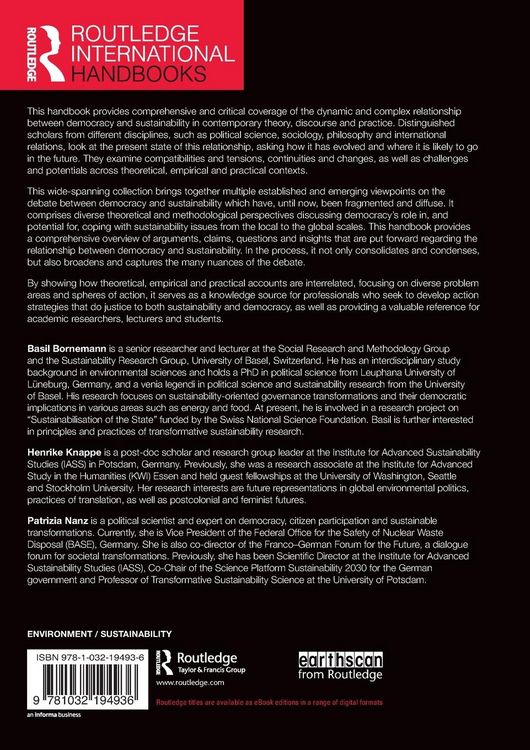 Produktbild: The Routledge Handbook of Democracy and Sustainability