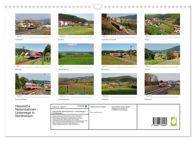Produktbild: Hessische Nebenbahnen - Unterwegs in Nordhessen (Wandkalender 2026 DIN A3 quer), CALVENDO Monatskalender