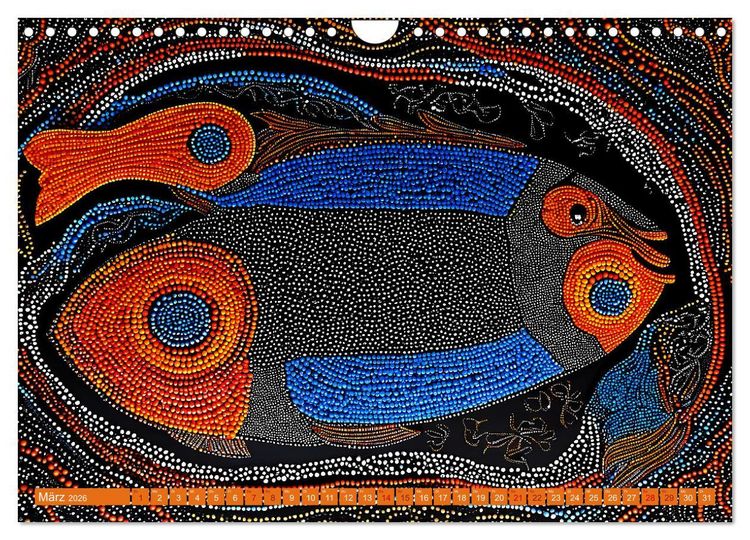 Produktbild: Traumzeit - KI-generierte Aborigine-Kunst aus dem Herzen Australiens (Wandkalender 2026 DIN A4 quer), CALVENDO Monatskalender