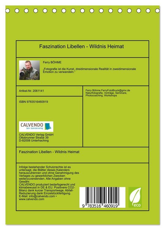 Produktbild: Faszination Libellen - Wildnis Heimat (Tischkalender 2026 DIN A5 hoch), CALVENDO Monatskalender