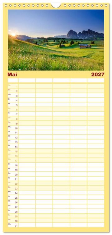 Produktbild: Familienplaner 2027 - Leuchtende Dolomiten mit 5 Spalten (Wandkalender, 21 x 45 cm) CALVENDO