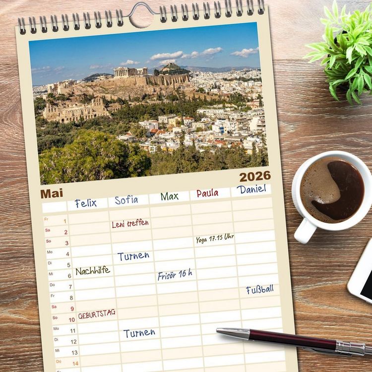 Produktbild: Familienplaner 2026 - Griechenland - Athen mit 5 Spalten (Wandkalender, 21 x 45 cm) CALVENDO