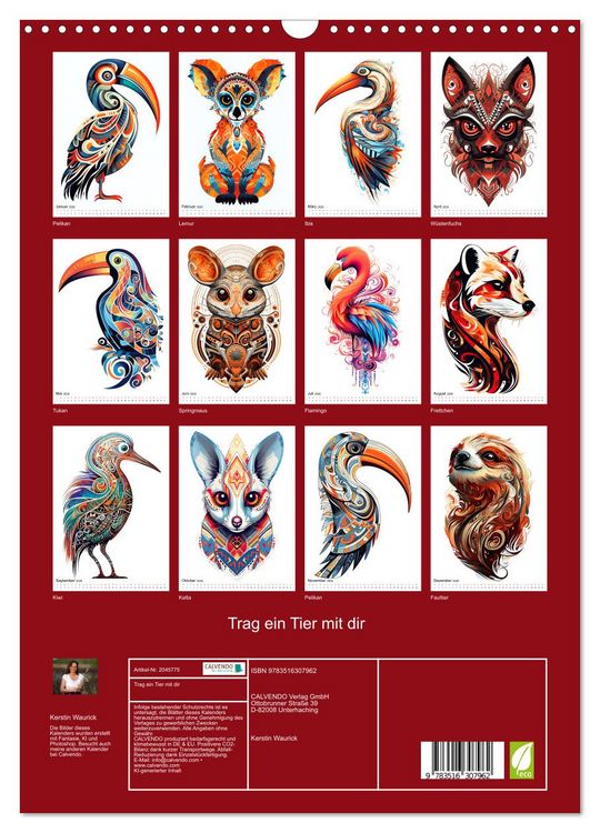 Produktbild: Trag ein Tier mit dir (Wandkalender 2026 DIN A3 hoch), CALVENDO Monatskalender