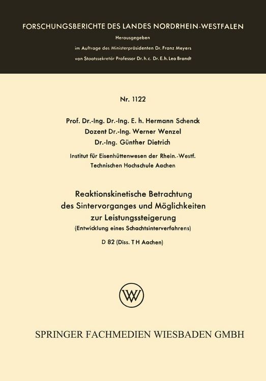 Produktbild: Reaktionskinetische Betrachtung des Sintervorganges und M&ouml;glichkeiten zur Leistungssteigerung