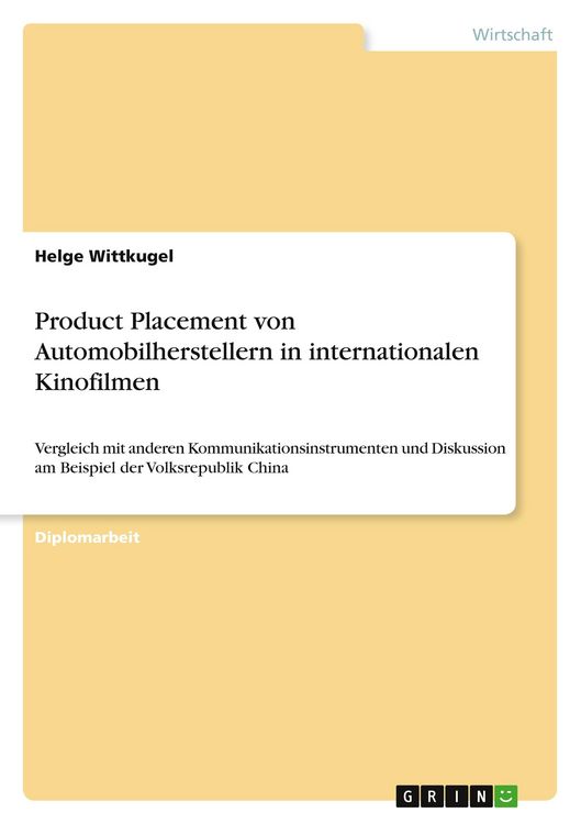 Produktbild: Product Placement von Automobilherstellern in internationalen Kinofilmen