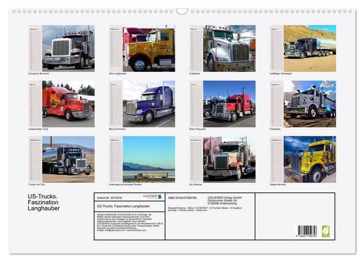 Produktbild: US-Trucks. Faszination Langhauber (Wandkalender 2026 DIN A2 quer), CALVENDO Monatskalender