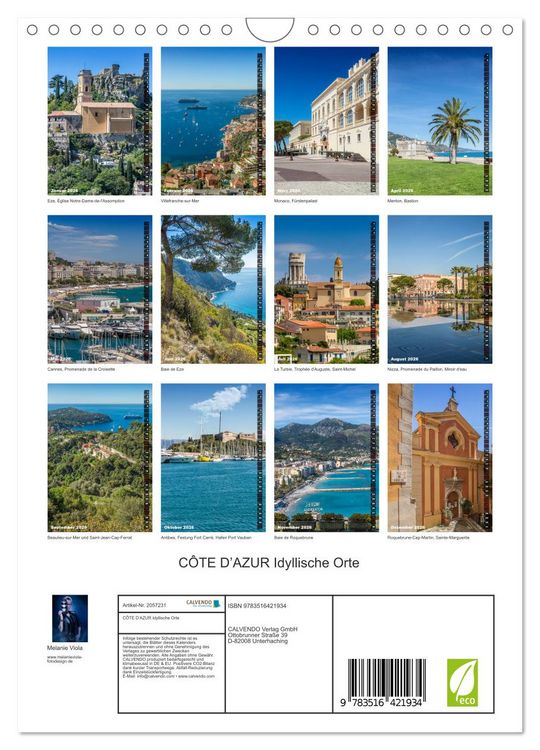 Produktbild: C&Ocirc;TE D&rsquo;AZUR Idyllische Orte (Wandkalender 2026 DIN A4 hoch), CALVENDO Monatskalender