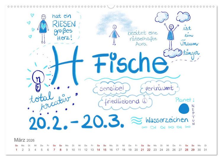 Produktbild: Sternzeichen-Kalender (hochwertiger Premium Wandkalender 2026 DIN A2 quer), Kunstdruck in Hochglanz