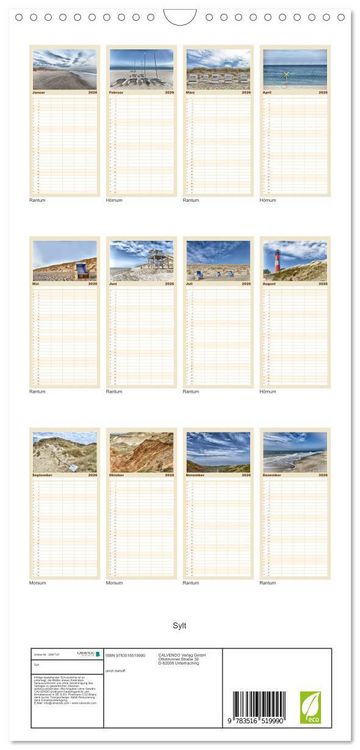 Produktbild: Familienplaner 2026 - Sylt mit 5 Spalten (Wandkalender, 21 x 45 cm) CALVENDO