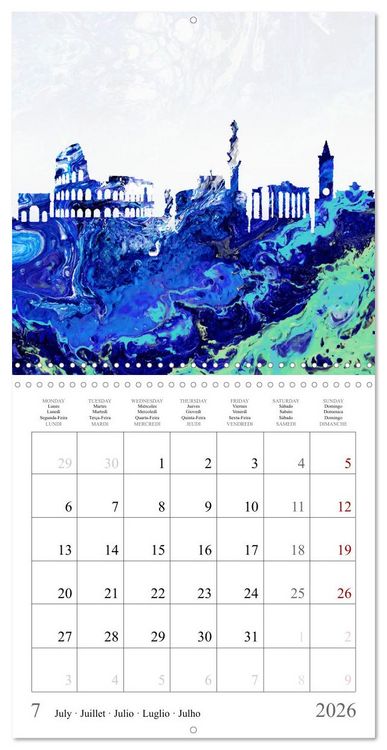 Produktbild: Colorful metropolises of the world - Acrylic Pouring of skylines of famous world cities (Wall Calendar 2026 12 &times; 12 Inch) CALVENDO 12 Month Wall Calendar