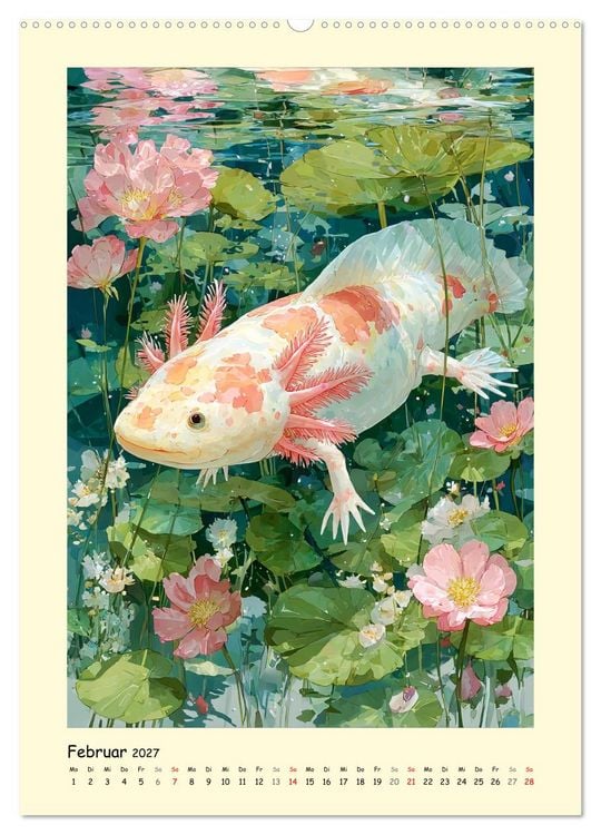 Produktbild: Axolotl im Licht. Lurche zwischen Bl&uuml;ten, Pflanzen und Fantasie (hochwertiger Premium Wandkalender 2027 DIN A2 hoch), Kunstdruck in Hochglanz