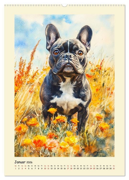 Produktbild: Charmante Bulldoggen. Franz&ouml;sische Lebensfreude auf vier Pfoten (Wandkalender 2026 DIN A2 hoch), CALVENDO Monatskalender