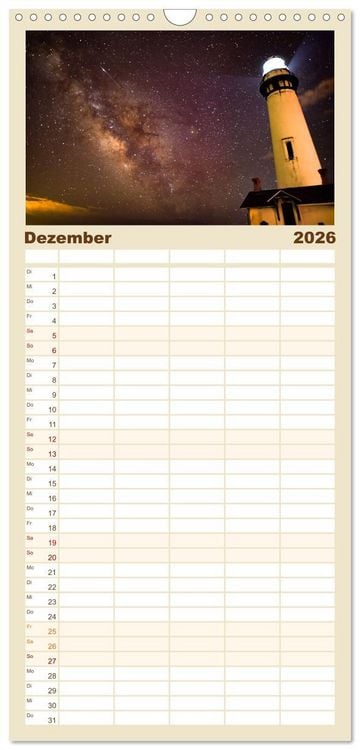 Produktbild: Familienplaner 2026 - Leuchtt&uuml;rme - An den sch&ouml;nsten K&uuml;sten. mit 5 Spalten (Wandkalender, 21 x 45 cm) CALVENDO